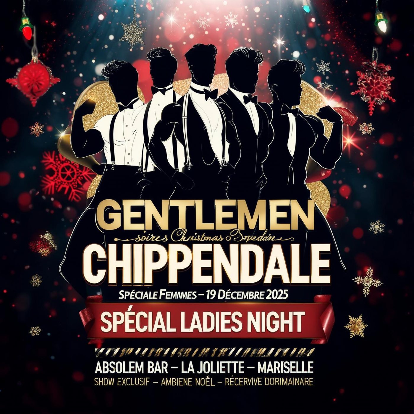 Affiche soiree Chippendales Noel Les Gentlemen Special Ladies Night Absolem Bar La Joliette Marseille
