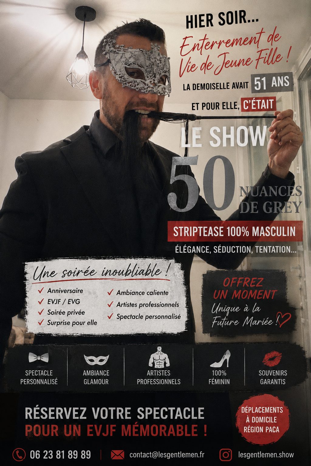 Show EVJF chippendale à domicile à Marseille - Les Gentlemen, spectacle 50 nuances de grey