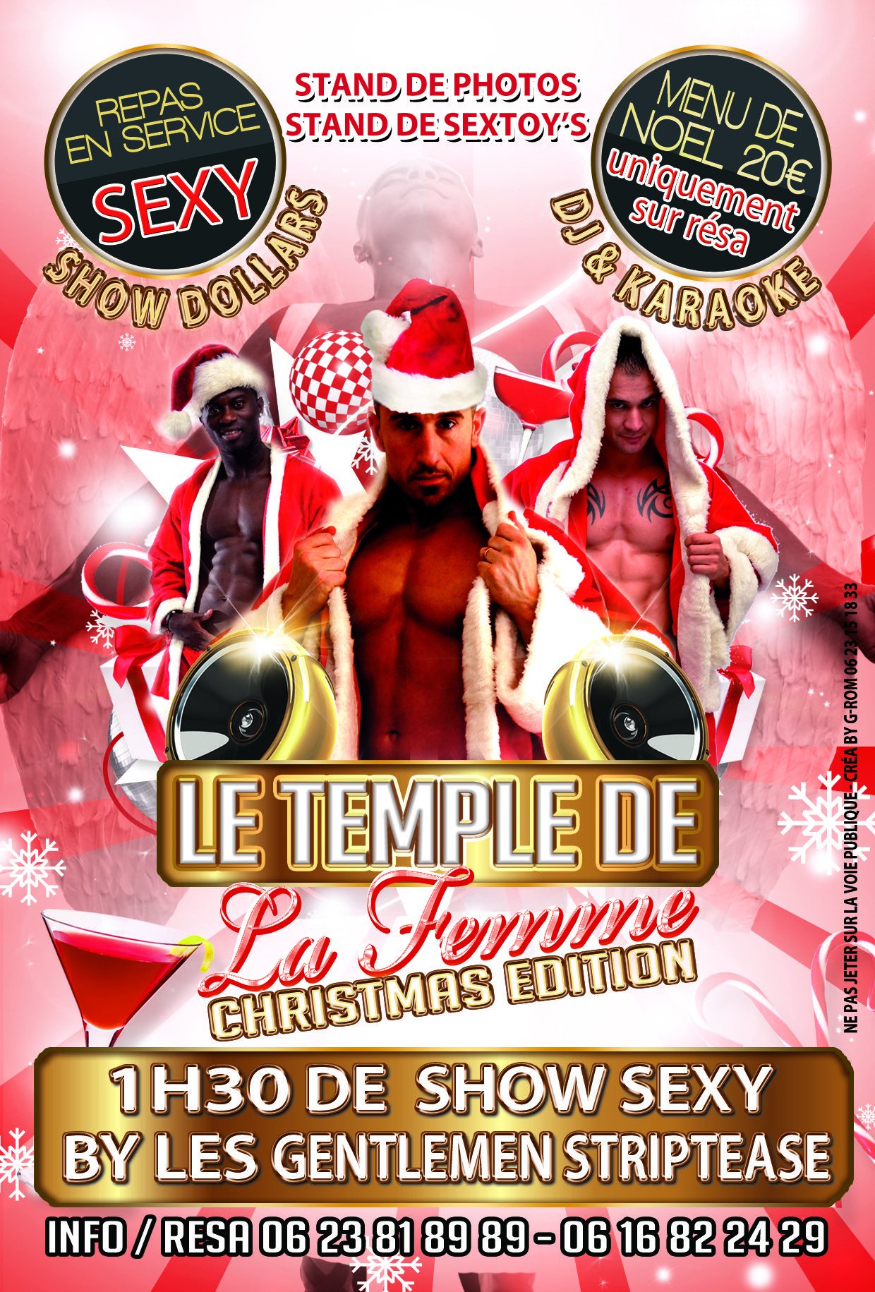 Affiche soirée de Noël chippendales Les Gentlemen Striptease en région PACA avec danseurs en Père Noël
